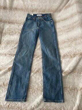 Wrangler x STAUD "The Everyday" Slim Straight High Rise Jeans Mid Blue Size 26